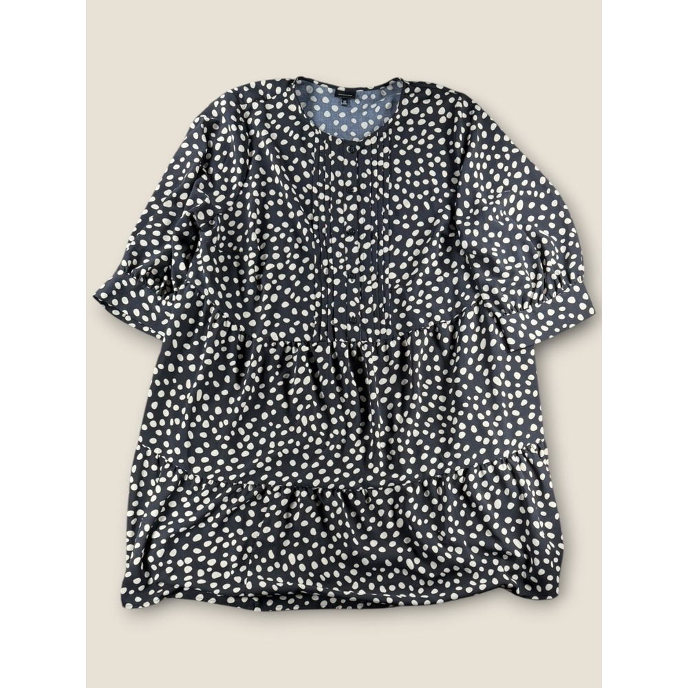 Who What Wear Navy Polka Dot Tiered Babydoll Dress 2X Puff Sleeve Pintuck Mini
